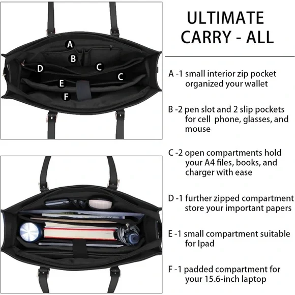 Elegant Black Laptop Tote - Picture 3 of 11